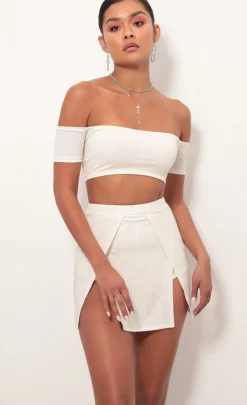 LUCY IN THE SKY Two-Piece Sets^Ali High Slit Shimmer Set In Ivory Gold