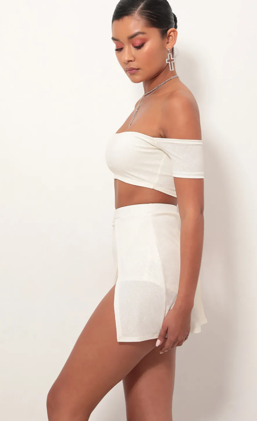 LUCY IN THE SKY Two-Piece Sets^Ali High Slit Shimmer Set In Ivory Gold