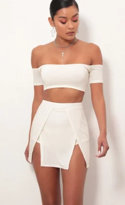 LUCY IN THE SKY Two-Piece Sets^Ali High Slit Shimmer Set In Ivory Gold