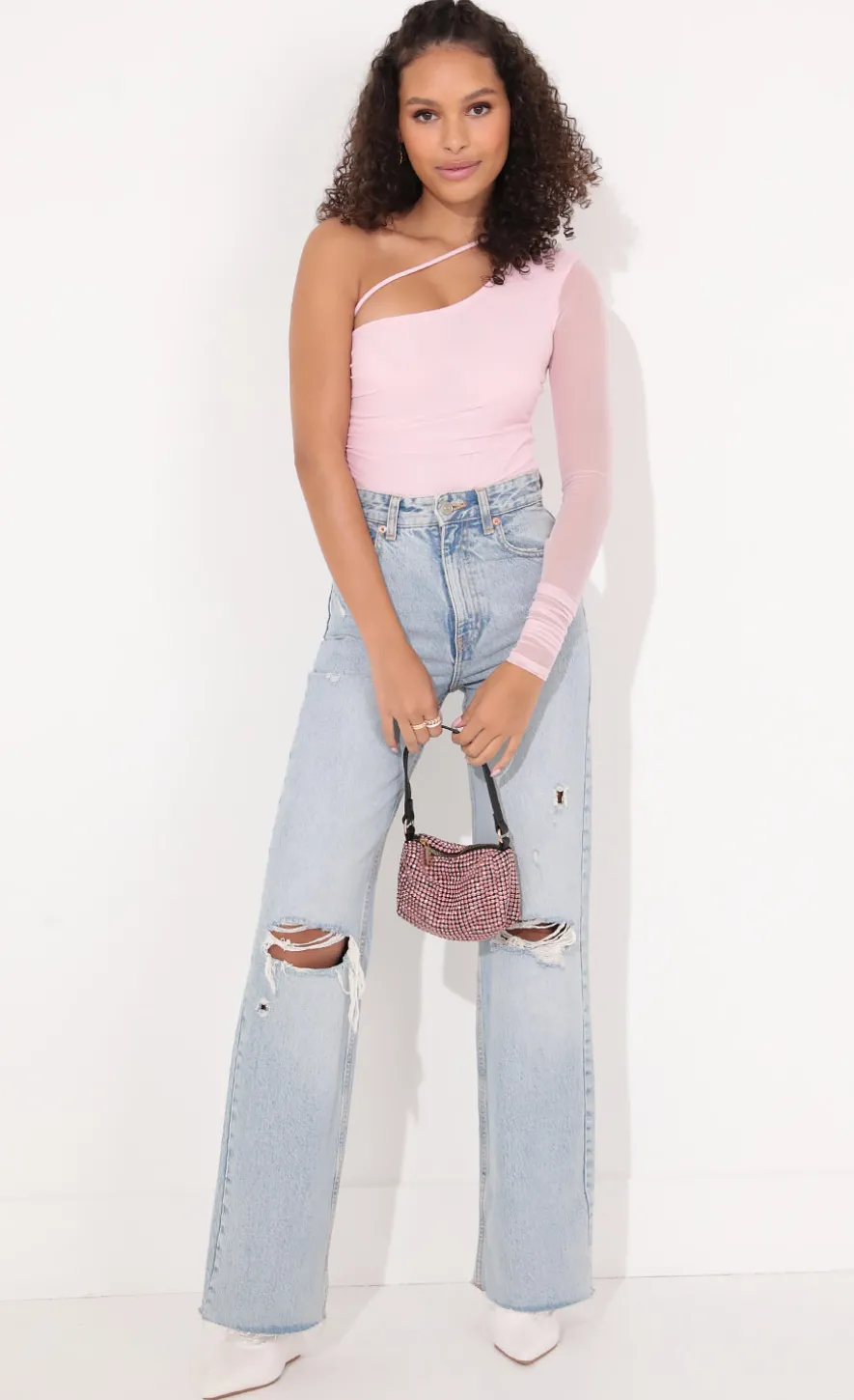 LUCY IN THE SKY Tops^Asymmetrical Bodysuit In Baby Pink