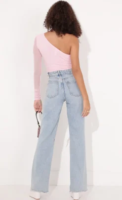LUCY IN THE SKY Tops^Asymmetrical Bodysuit In Baby Pink