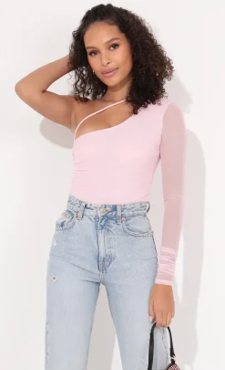 LUCY IN THE SKY Tops^Asymmetrical Bodysuit In Baby Pink