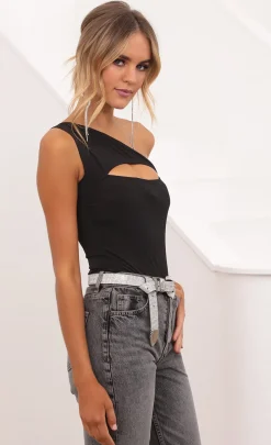 LUCY IN THE SKY Tops|Bodysuits^Asymmetrical Bodysuit In Black