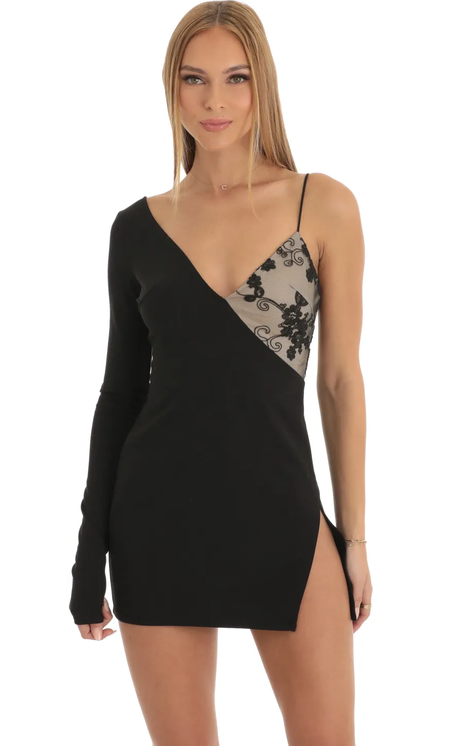 LUCY IN THE SKY Mini Dresses^Asymmetrical Crepe Dress In Black