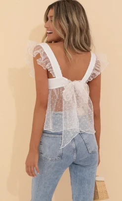 LUCY IN THE SKY Tops^Baby Doll Top In White Dots