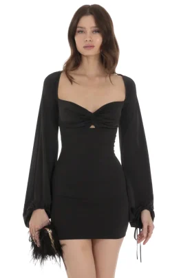 LUCY IN THE SKY Mini Dresses^Ballon Sleeve Twist Bodycon Dress In Black