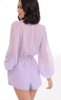 LUCY IN THE SKY Rompers^Balloon Sleeve Romper In Lilac Dots