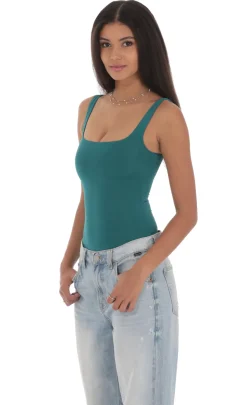 LUCY IN THE SKY Bodysuits^Basic Tank Bodysuit In Teal