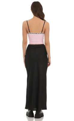 LUCY IN THE SKY Tops^Black Ribbon Lace Crop Top In Pink