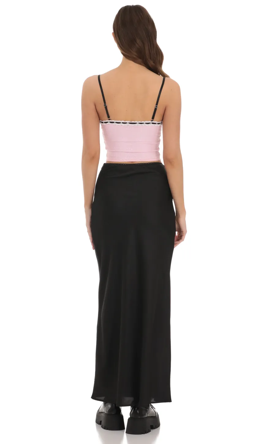 LUCY IN THE SKY Tops^Black Ribbon Lace Crop Top In Pink