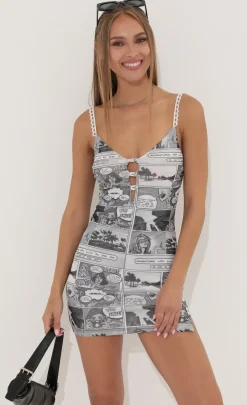 LUCY IN THE SKY Mini Dresses^Bodycon Dress In Lucy Newsprint