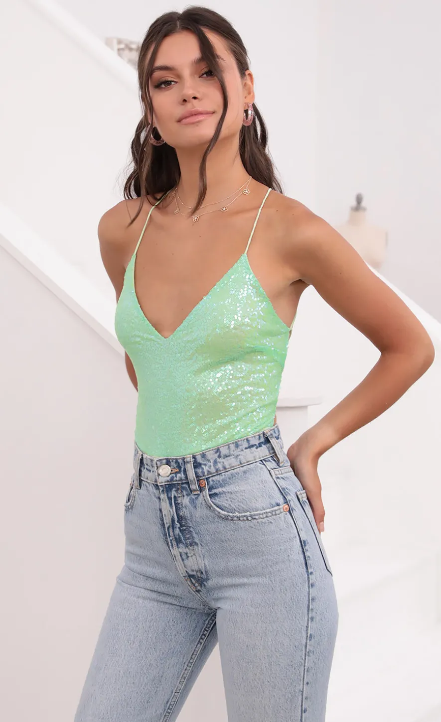 LUCY IN THE SKY Bodysuits^Bodysuit In Lime Green