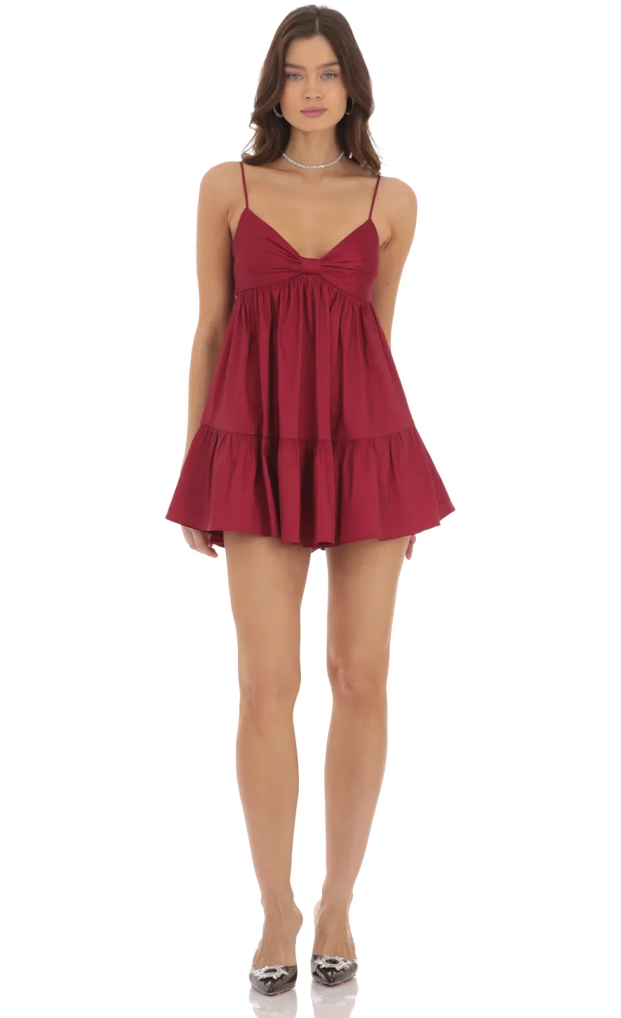 LUCY IN THE SKY Mini Dresses^Bow Babydoll Dress In Maroon
