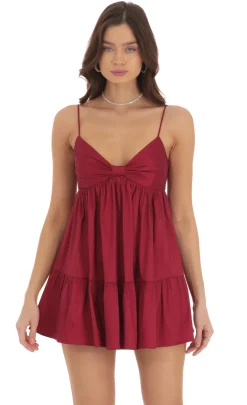 LUCY IN THE SKY Mini Dresses^Bow Babydoll Dress In Maroon