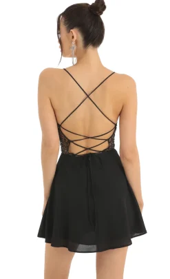 LUCY IN THE SKY Mini Dresses^Bradshaw Crepe Cutout Sequin Dress In Black