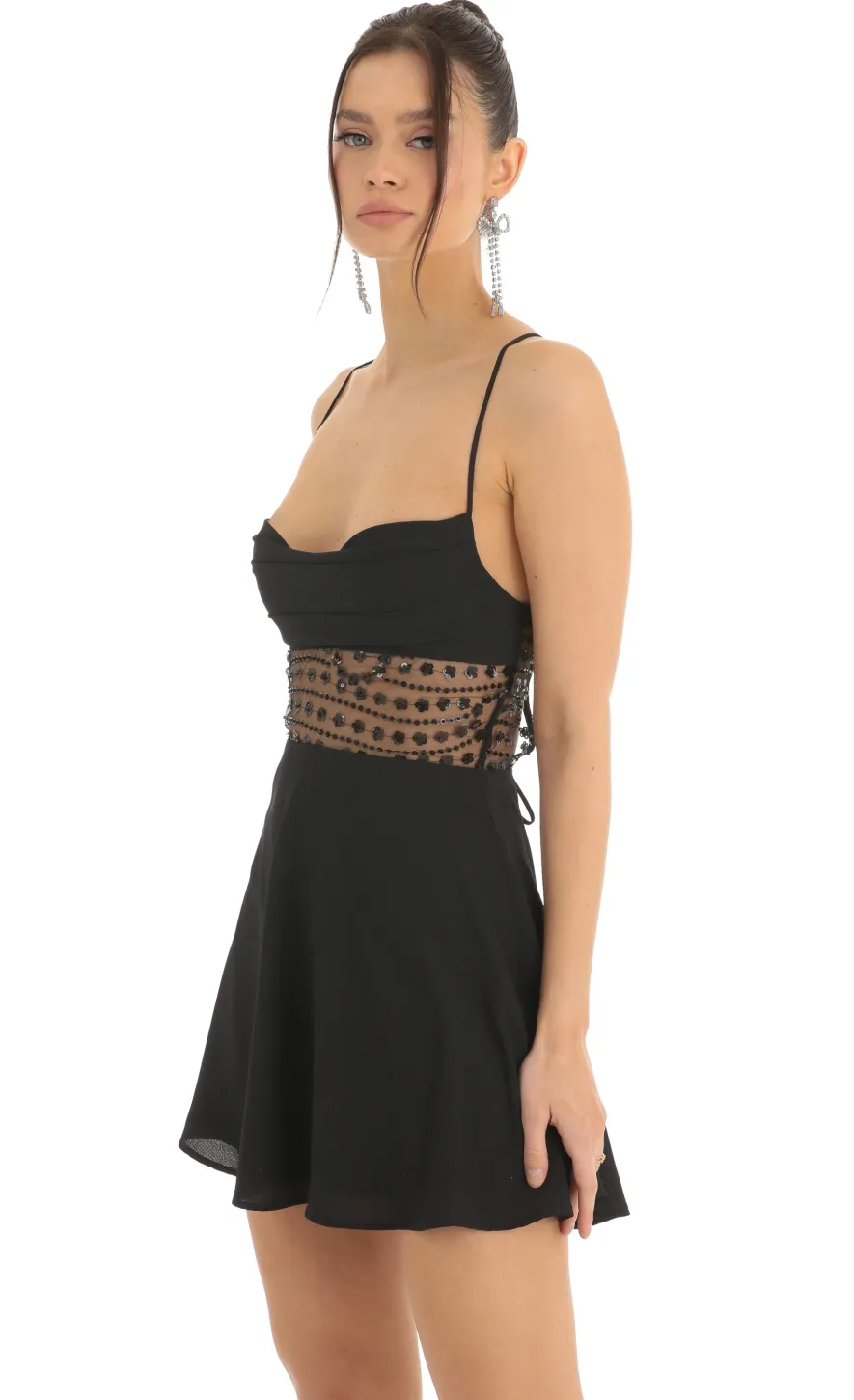 LUCY IN THE SKY Mini Dresses^Bradshaw Crepe Cutout Sequin Dress In Black