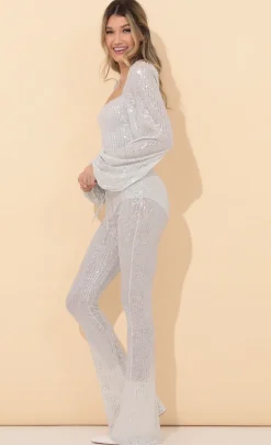LUCY IN THE SKY Jumpsuits^Bubble Sleeve Sequin Jumpsuit In Silver