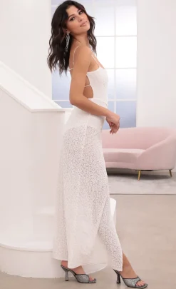 LUCY IN THE SKY Rompers^Burnout Velvet Maxi Romper In White