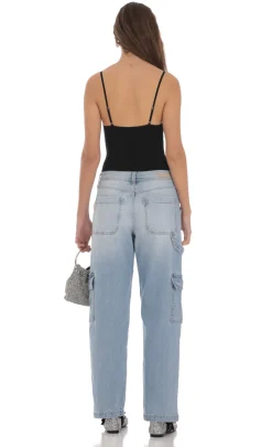 LUCY IN THE SKY Jeans^Cargo Wide Leg Jeans In Faded Denim