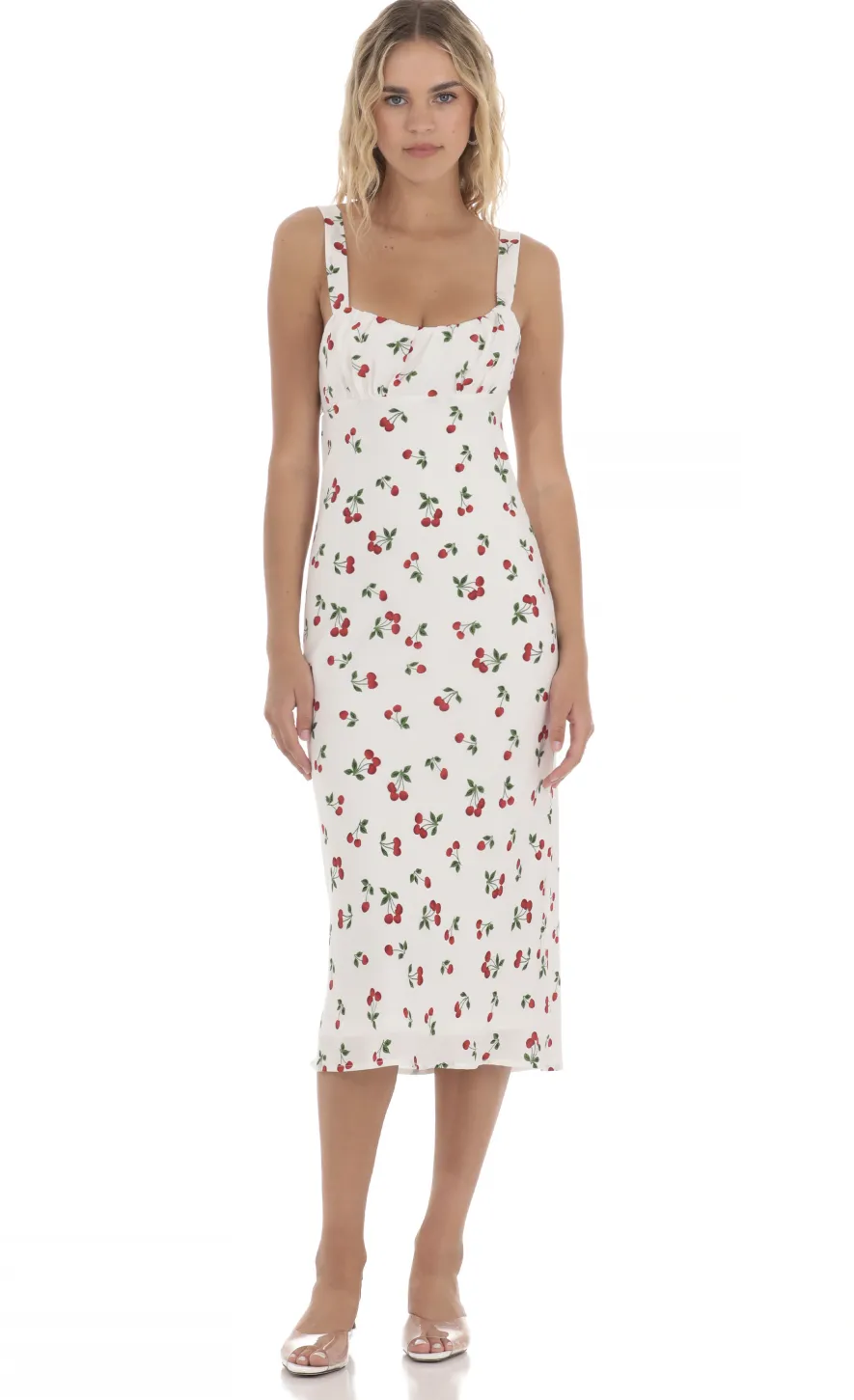 LUCY IN THE SKY Midi Dresses^Cherry Back Ties Midi Dress In White