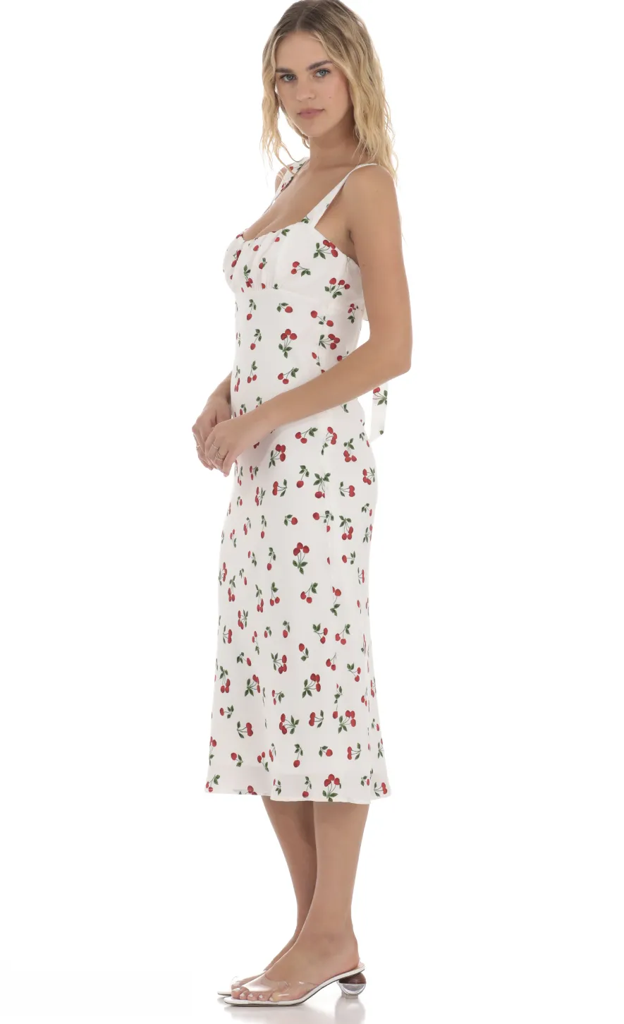 LUCY IN THE SKY Midi Dresses^Cherry Back Ties Midi Dress In White