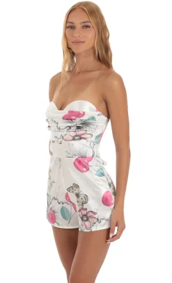 LUCY IN THE SKY Rompers^Cherry Butterfly Strapless Romper In White