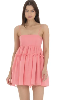LUCY IN THE SKY Mini Dresses^Chiffon Babydoll Dress In Coral