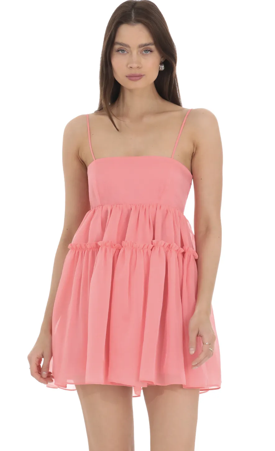 LUCY IN THE SKY Mini Dresses^Chiffon Babydoll Dress In Coral