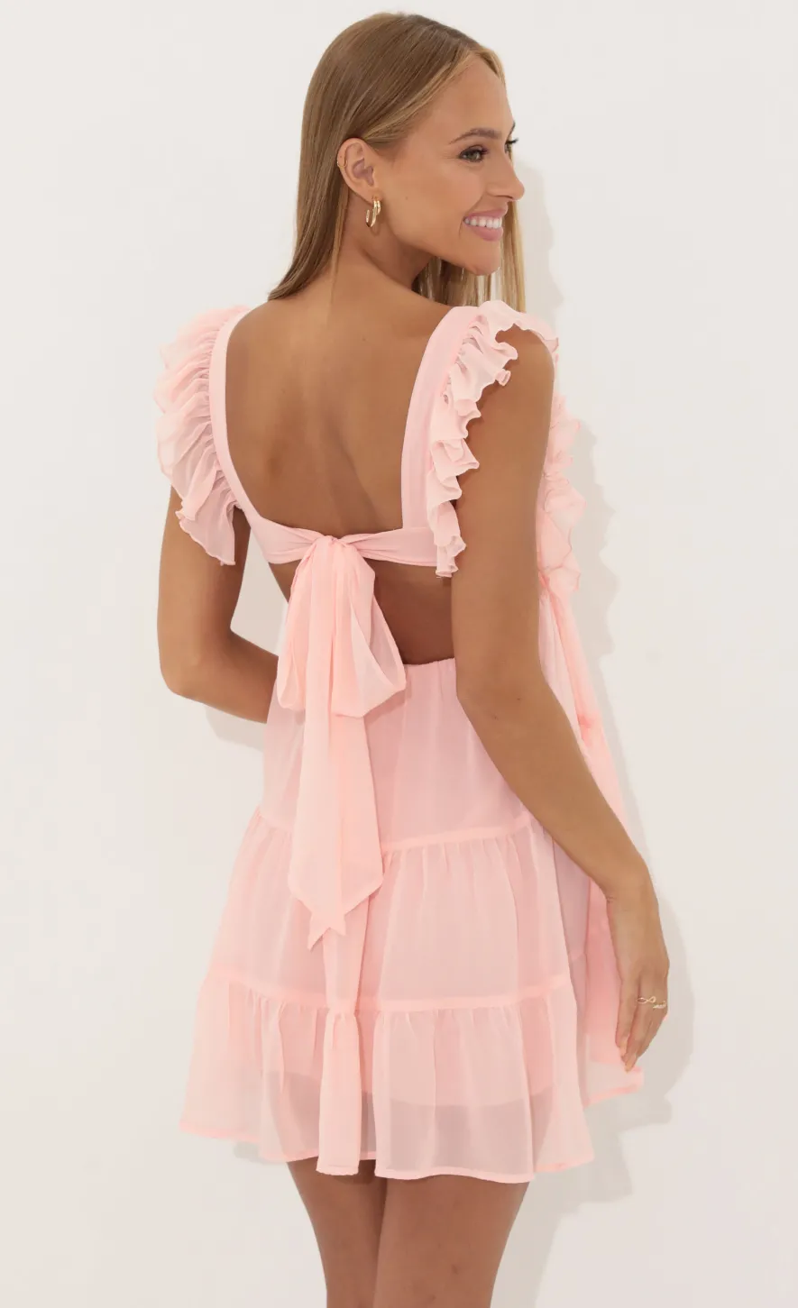 LUCY IN THE SKY Mini Dresses^Chiffon Baby Doll Ruffle Dress In Pink
