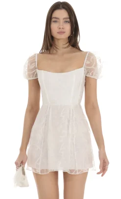 LUCY IN THE SKY Mini Dresses^Chiffon Corset Puff Sleeve Dress In White