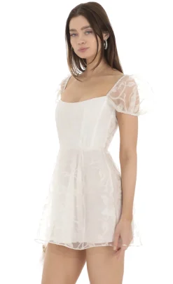 LUCY IN THE SKY Mini Dresses^Chiffon Corset Puff Sleeve Dress In White
