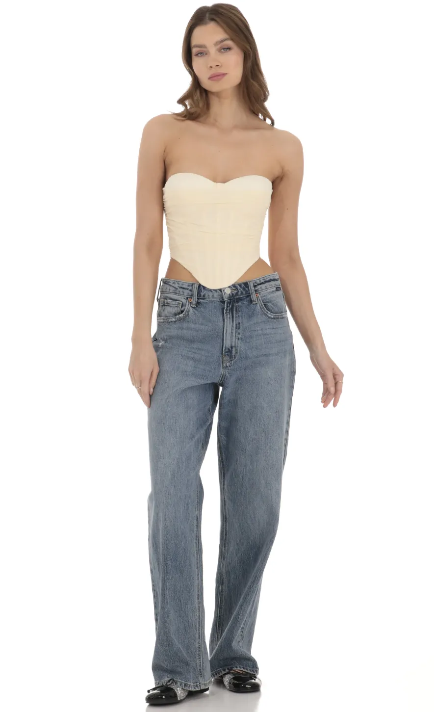 LUCY IN THE SKY Tops^Chiffon Corset Top In Cream