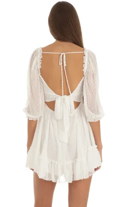 LUCY IN THE SKY Mini Dresses^Chiffon Dotted A-Line Mini Dress In White