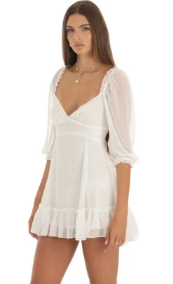 LUCY IN THE SKY Mini Dresses^Chiffon Dotted A-Line Mini Dress In White