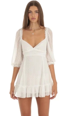 LUCY IN THE SKY Mini Dresses^Chiffon Dotted A-Line Mini Dress In White