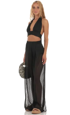 LUCY IN THE SKY Two-Piece Sets|Pants^Chiffon Dotted Three Piece Set In Black