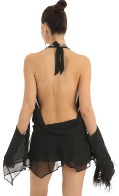 LUCY IN THE SKY Mini Dresses^Chiffon Draped Cowl Neck Dress In Black