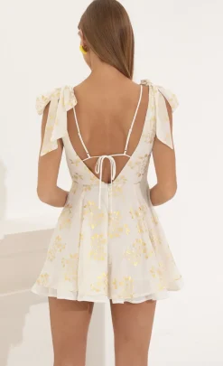 LUCY IN THE SKY Mini Dresses^Chiffon Fit And Flare Dress In Gold Foil