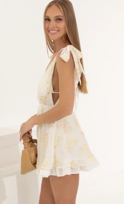 LUCY IN THE SKY Mini Dresses^Chiffon Fit And Flare Dress In Gold Foil