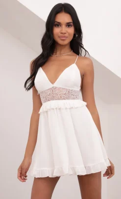 LUCY IN THE SKY Mini Dresses^Chiffon Lace Up Dress In White