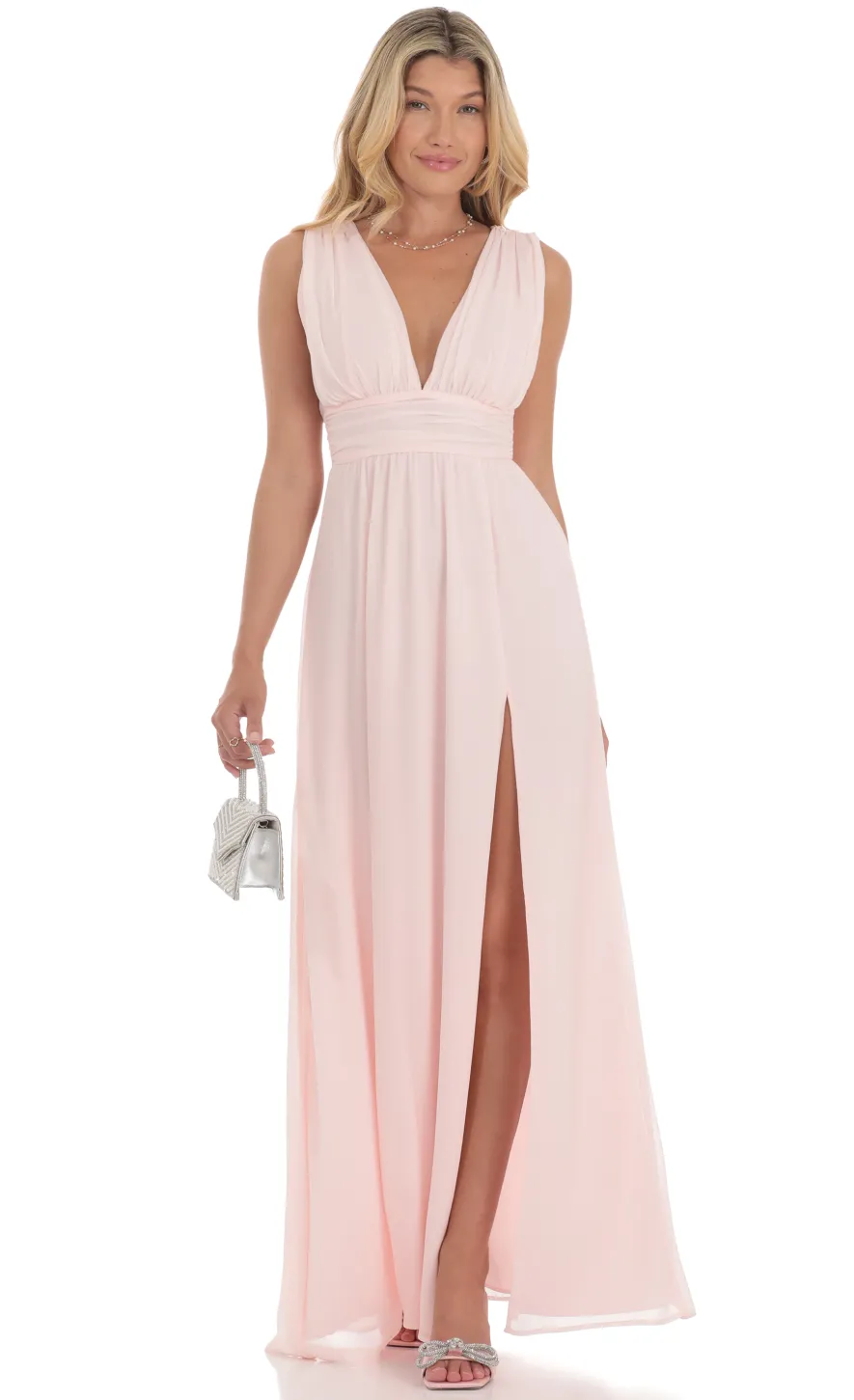 LUCY IN THE SKY Maxi Dresses^Chiffon Plunge Maxi Dress In Pink