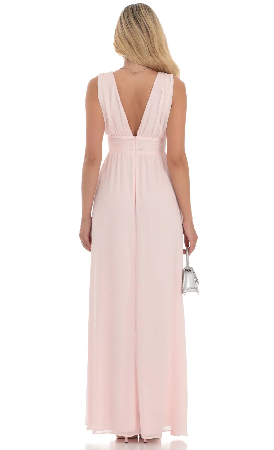 LUCY IN THE SKY Maxi Dresses^Chiffon Plunge Maxi Dress In Pink