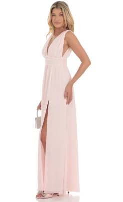 LUCY IN THE SKY Maxi Dresses^Chiffon Plunge Maxi Dress In Pink