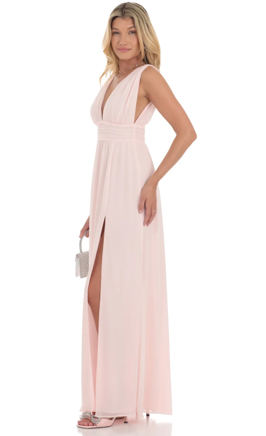 LUCY IN THE SKY Maxi Dresses^Chiffon Plunge Maxi Dress In Pink