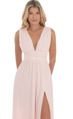 LUCY IN THE SKY Maxi Dresses^Chiffon Plunge Maxi Dress In Pink