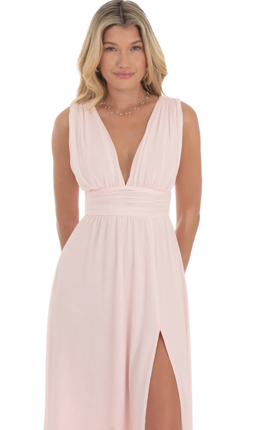 LUCY IN THE SKY Maxi Dresses^Chiffon Plunge Maxi Dress In Pink