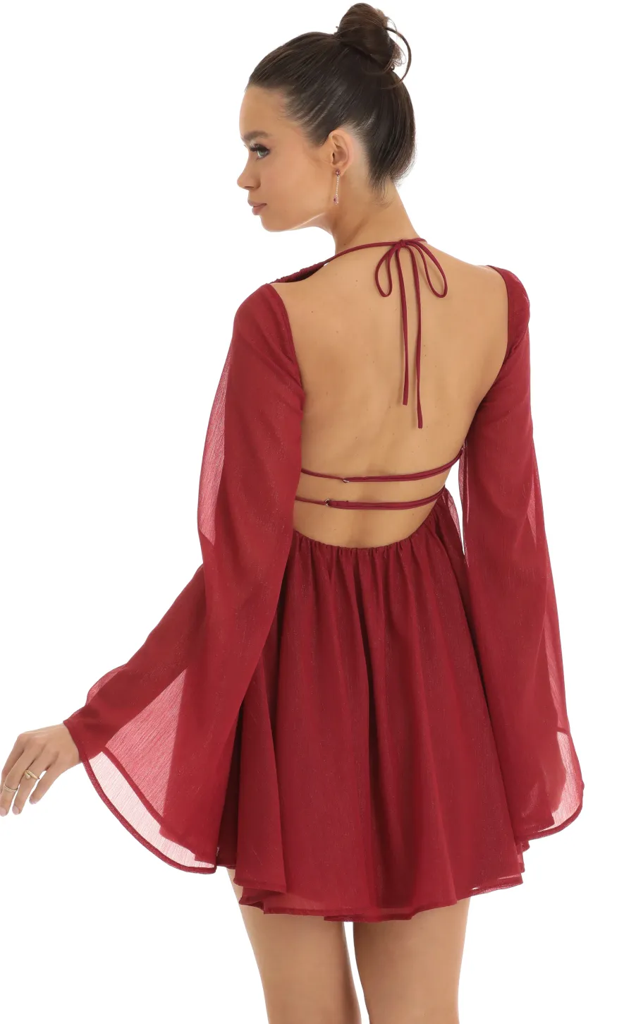 LUCY IN THE SKY Mini Dresses^Chiffon Plunge Neck Dress In Red