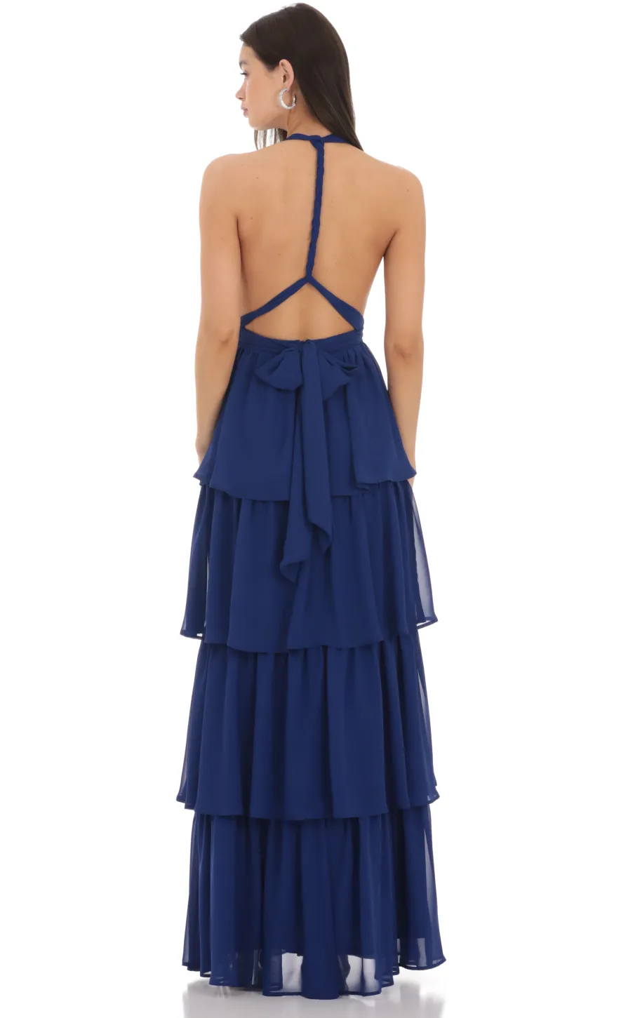 LUCY IN THE SKY Maxi Dresses^Chiffon Plunge Ruffle Dress In Blue