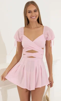 LUCY IN THE SKY Rompers^Chiffon Puff Sleeve Romper In Pink