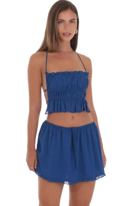 LUCY IN THE SKY Two-Piece Sets|Tops^Chiffon Ruched Two Piece Set In Blue